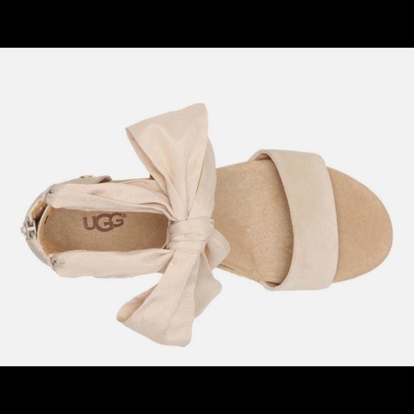 RARE - UGG Trina Nude Suede Wedges – Ballerina Wrap Ribbon Style – Size 7 - Picture 3 of 6